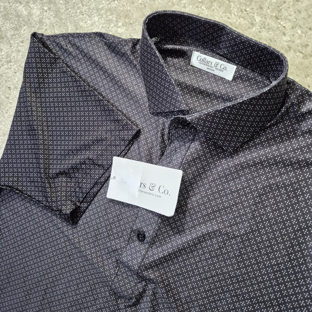 Collars and Co Dress Polo Shirt Mens Medium Featherweight Black Performance Golf